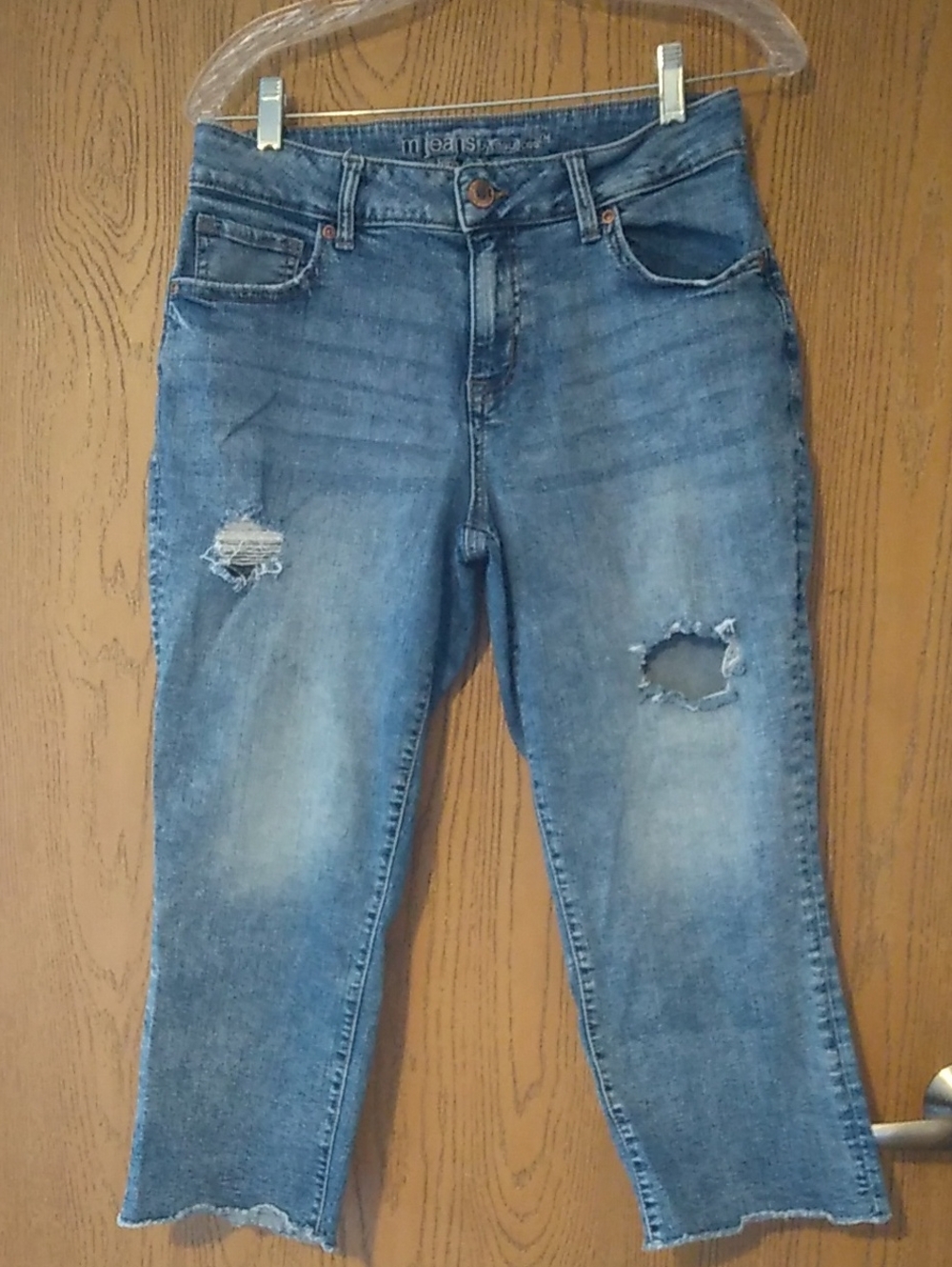 Maurices Y2K Medium Blue Distressed Cropped Jeans